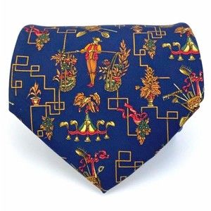 Salvatore Ferragamo Tie Navy Blue Mens 100% Silk Necktie Made in Italy